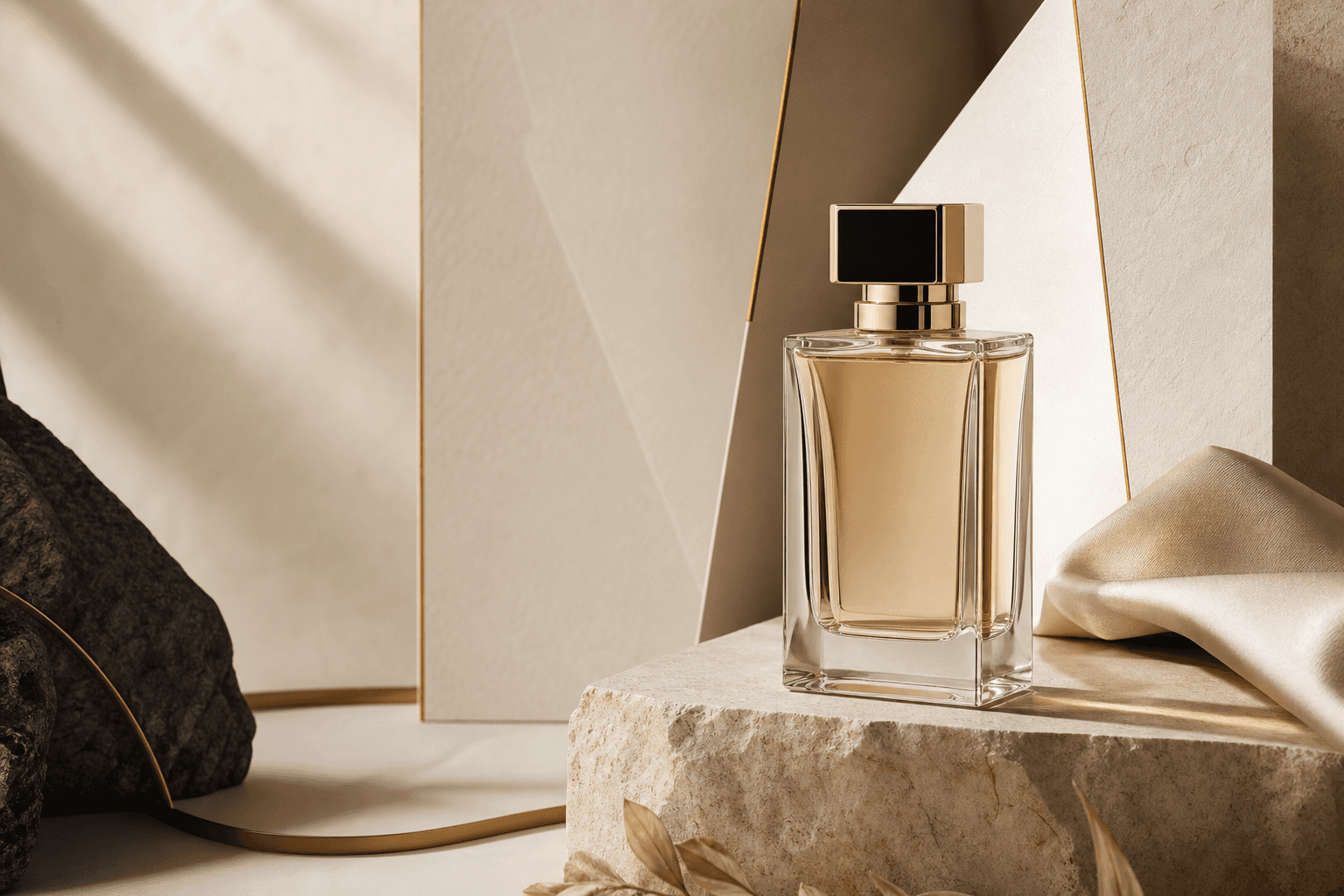 New premium perfume bottle displayed in a clean luxury launch setting
