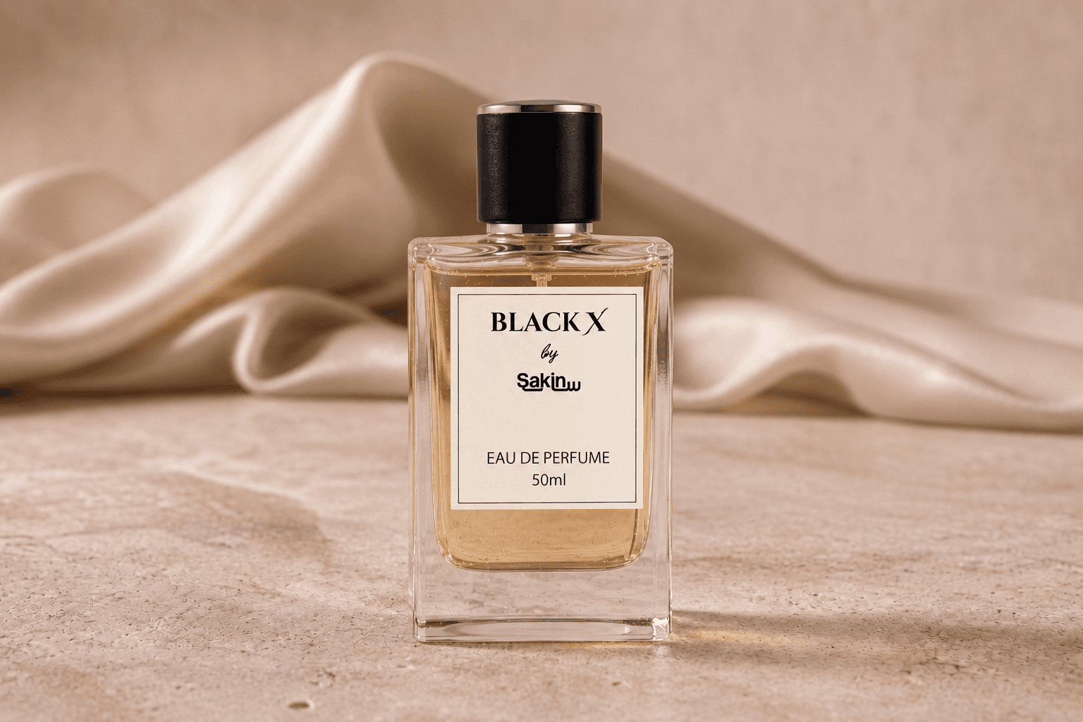 Minimal unisex perfume bottle on neutral stone with refined fragrance notes
